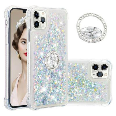 Quicksand with Diamond Studded Ring Stand Support Soft TPU Back Cover Case for Apple iPhone 11 Pro Max(6.5) 