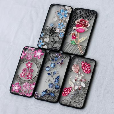 Diamond Studded 3D Colored Painting Lace Pattern TPU Back Cover Case for iPhone 7 / 8