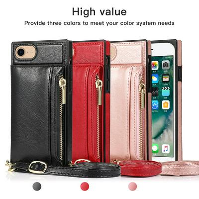 Fashion Crossbody Type Multi-purpose Zipper Drop Protection Flip Card Slots PU Leather Wallet Phone Case for iPhone 7 / 8 