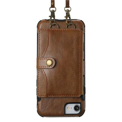 For iPhone 7 Plus / 8 Plus PU Leather Back Cover Case with Card Holder & Detachable Shoulder Strap