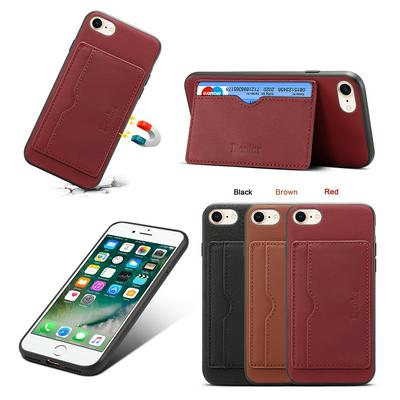 Drop Protection with Viewing Stand and Card Slot Cowhide Genuine Leather Coated PC Back Cover Phone Case for iPhone 7 / 8