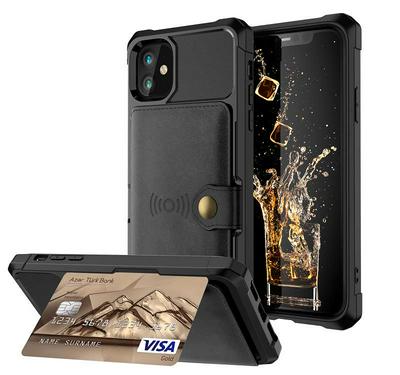 For iPhone 12 Mini (5.4) ZM03 Premium Vintage Shockproof All-Inclusive Hard PC Case with Card Slot Stand Function Cover Case Magnetic Folio Closure 