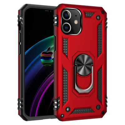 Thin Shockproof Scratch-Resistance PC+TPU Phone Protective Case with Metal Ring Kickstand and Metal Patch for Apple iPhone 12 Pro Max (6.7)