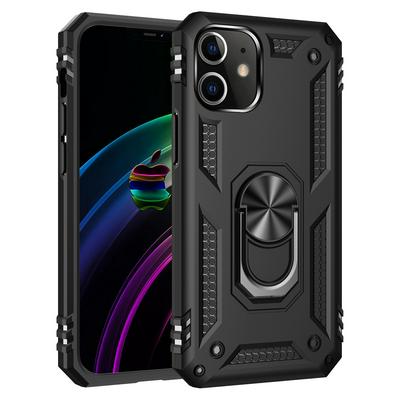 Thin Shockproof Scratch-Resistance PC+TPU Phone Protective Case with Metal Ring Kickstand and Metal Patch for Apple iPhone 12 Pro Max (6.7)
