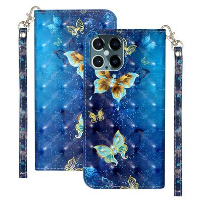 3D Painted Side Flip Scratch Resistant PU Leather Wallet Phone Protective Case with Stand and Lanyard for iPhone 12 Pro Max(6.7)