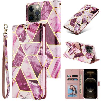 Bronzing Marble Stitching Geometric Patterns Shockproof and Scratchproof PU Leather+TPU Wallet Phone Case for iPhone 12/12 Pro(6.1)