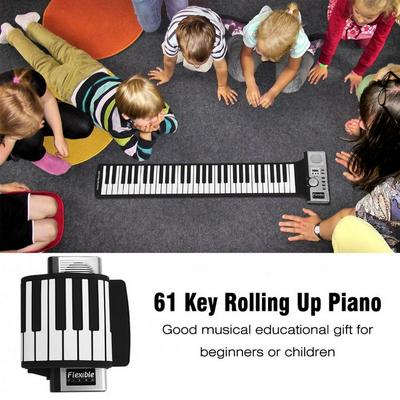 61-key Portable Roll Up Piano Silicone Keyboard with Built-in Speaker for Kids 
