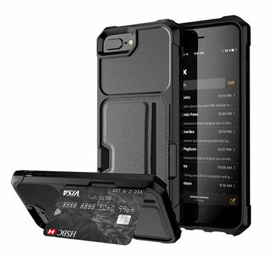 Car Magnetic Absorption Anti Fall Protection with Leather Card Slot Soft TPU Back Cover Protective Case for iPhone 7 Plus / 8 Plus