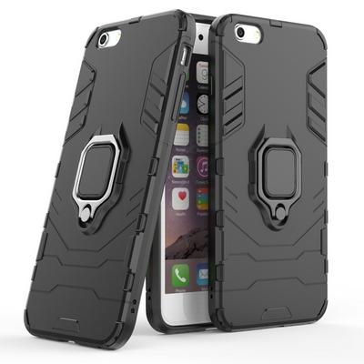 Black Leopard Series Armor 2 in 1 Detachable with Finger Ring Bracket Viewing Stand Support Hard PC + Soft TPU Hybrid Back Cover Case for iPhone 6 Plus / 6S Plus