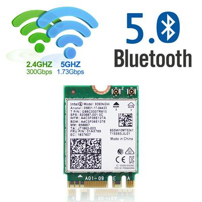 Dual Band Wireless-AC 9260 for Intel 9260NGW NGFF 802.11Ac MU-MIMO 1730Mbps 1.73Gbps WiFi + Bluetooth 5.0 Card Fit Windows 10