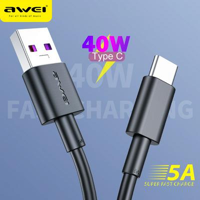 AWEI CL-77T High Speed 5A Fast Charging USB to Type C 40W Built in Security Chip + Resistor Data Cable for Devices with Type-C Interfaces