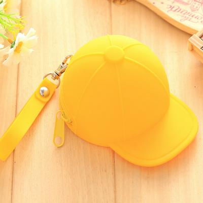 Baseball Cap Shaped Coin Purse Candy Color Silicone Pouch with Hand Strap Tied On the Zipper