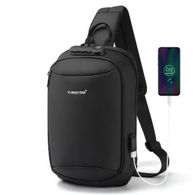 T-S8100 Solid Color Business Waterproof Material with USB Charging Port Outdoor Travel Sports Single Shoulder Cross-Body Chest Bag for Men