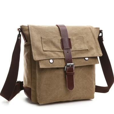 Men's Fashionable Messenger Bag Canvas Crossbody Bag with Strap Closure