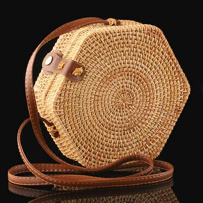 Handwoven Rattan Bag Retro Hexagonal Natural Chic Crossbody Bag