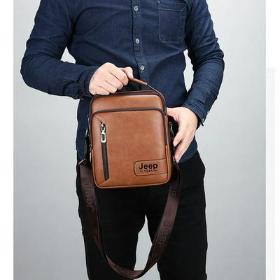 Men's Mini Briefcase Leather Shoulder Bag with Detachable Shoulder Strap
