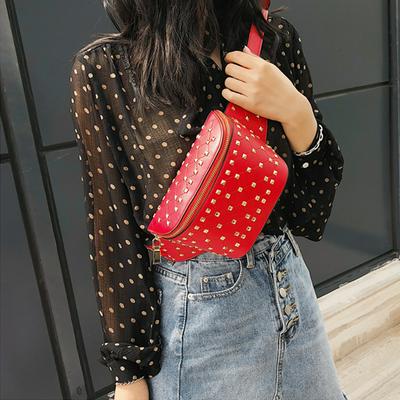 Fashion Rivet Waist Fanny Pack Women PU Leather Punk Bag Zip Pouch Hip Messenger Bag