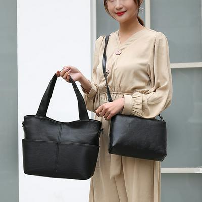 Elegant Handbag and Cross-body Bag Set Plain Matching Leather Bag Set