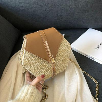 New Beach Holiday Straw + PU Korean Version Chain Shoulder Bag Messenger Tassel Small Bag