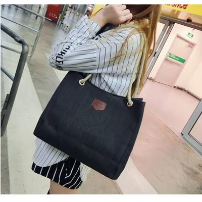 Fashion Simple Large Capacity Canvas Classic Hemp Rope Women Single Shoulder Handbag