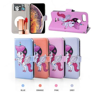 Pegasus Unicorn Pattern with Makeup Mirror PU Leather + Soft TPU with Stand Support and Card Holder and Wallet Slots Protective Case for Xiaomi Redmi 6