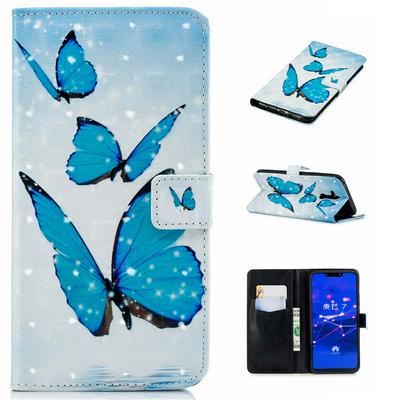 3D Varnish Colored Painting Side Flip Anti-Scratch PU Leather + Soft TPU Card Slots with Stand and Magnetic Buckle Wallet Protective Case for Huawei Mate 20 Lite / Maimang 7
