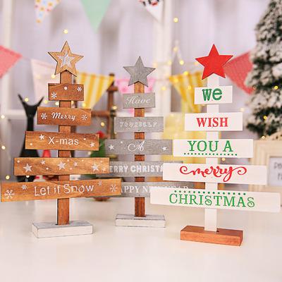 28cm Creative Mini Wooden Star Letters Desktop Christmas Tree Ornaments Table Decoration for Home Xmas Party Holiday 