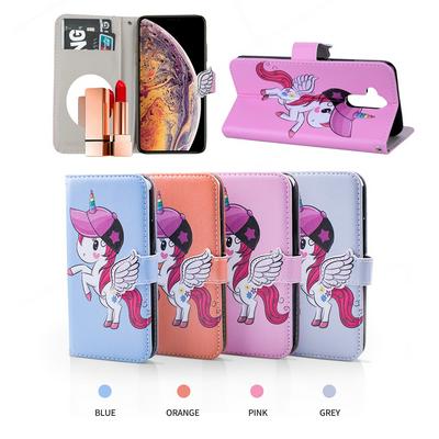 Pegasus Unicorn Pattern with Makeup Mirror PU Leather + Soft TPU with Stand Support and Card Holder and Wallet Slots Protective Case for Huawei Mate 20 Lite / Maimang 7 