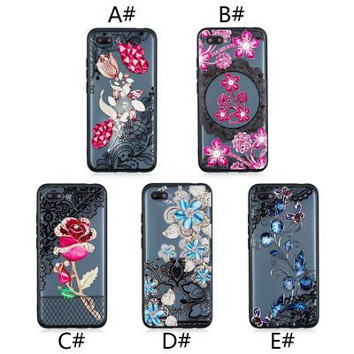 Diamond Studded 3D Colored Painting Lace Pattern TPU Back Cover Case for Huawei Honor 10 