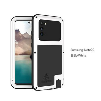 Love Mei Powerful Series Dust-Proof Shockproof Splash-Proof Silicone + Metal + Tempered Glass Support Wireless Charging Back Cover Case for Samsung Galaxy Note20 