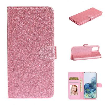 Glitter Type Side Flip Shockproof PU Leather Magnetic Adsorption Wallet Phone Case with Stand and Card Slots for Samsung Galaxy Note20