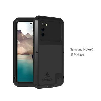 Love Mei Powerful Series Dust-Proof Shockproof Splash-Proof Silicone + Metal + Tempered Glass Support Wireless Charging Back Cover Case for Samsung Galaxy Note20 