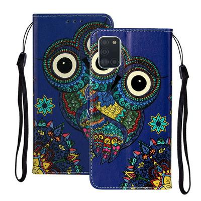 Relief Color Painting Side Flip Scratch Resistant PU Leather Wallet Phone Protective Case with Stand and Wrist Strap for Samsung Galaxy A31