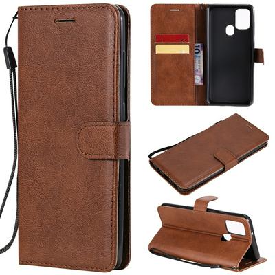 Solid Color Wrist Strap Style Shockproof Side Flip PU Leather + Soft TPU Card Slots with Stand and Magnetic Buckle Wallet Case for Samsung Galaxy A21S