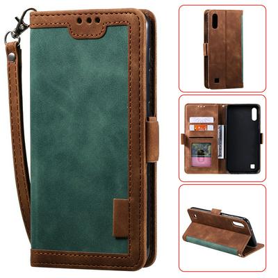 Retro Stitching Color Wrist Strap Style Side Flip Anti-Drop PU Leather + Soft TPU Picture Frame Card Slots with Magnetic Buckle and Stand Wallet Case for Samsung Galaxy A01