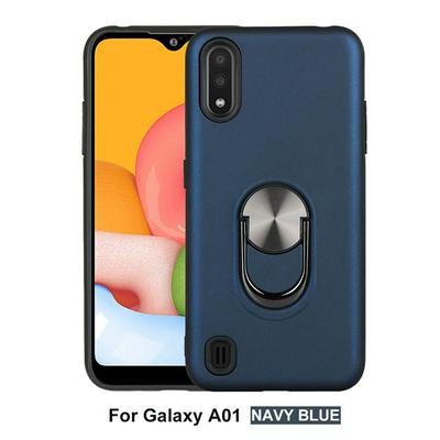 Solid Color Frosted 2 in 1 Detachable with 360 Degree Rotatable Magnetic Suction Ring Bracket Hard PC + Soft TPU Back Cover Case for Samsung Galaxy A01