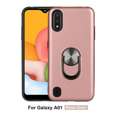 Solid Color Frosted 2 in 1 Detachable with 360 Degree Rotatable Magnetic Suction Ring Bracket Hard PC + Soft TPU Back Cover Case for Samsung Galaxy A01