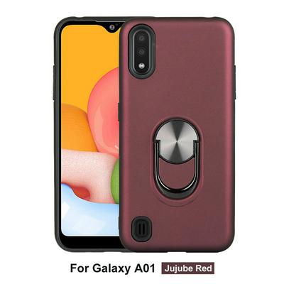 Solid Color Frosted 2 in 1 Detachable with 360 Degree Rotatable Magnetic Suction Ring Bracket Hard PC + Soft TPU Back Cover Case for Samsung Galaxy A01