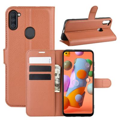 Litchi Pattern Side Flip Shockproof PU Leather + Soft TPU Card Slots with Magnetic Buckle and Stand Wallet Case for Samsung Galaxy A11 US Version