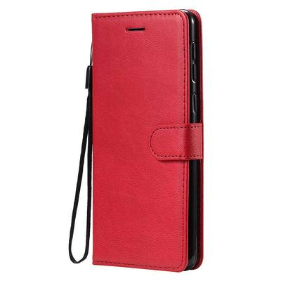 Solid Color Wrist Strap Style Shockproof Side Flip PU Leather + Soft TPU Card Slots with Magnetic Buckle and Stand Wallet Case for Samsung Galaxy A21