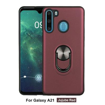 Solid Color Frosted 2 in 1 Detachable with 360 Degree Rotatable Magnetic Suction Ring Bracket Hard PC + Soft TPU Back Cover Case for Samsung Galaxy A21