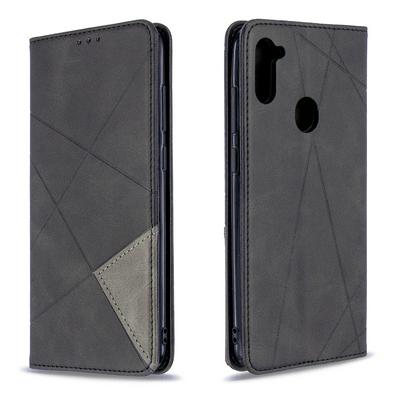 Rhombus Pattern Anti-Fall Side Flip PU Leather + Soft TPU Picture Frame Stand with Magnetic Closure and Card Slot Wallet Case for Samsung Galaxy A11
