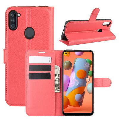 Litchi Pattern Side Flip Shockproof PU Leather + Soft TPU Card Slots with Magnetic Buckle and Stand Wallet Case for Samsung Galaxy A11 US Version