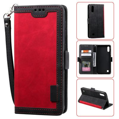 Retro Stitching Color Wrist Strap Style Side Flip Anti-Drop PU Leather + Soft TPU Picture Frame Card Slots with Magnetic Buckle and Stand Wallet Case for Samsung Galaxy A01