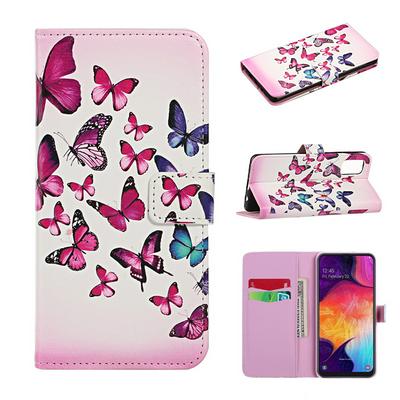 Color Painted Relief Pattern Side Flip Shockproof PU Leather Wallet Phone Protective Case with Stand and Card Slots for Samsung Galaxy A41