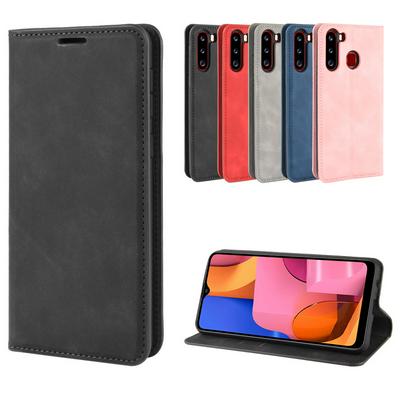 Crazy Horse Pattern Magnet Attraction Side Flip PU Leather + Soft TPU with Card Slots and Stand Wallet Case for Samsung Galaxy A21