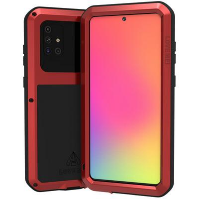 Love Mei Powerful Series Dust-Proof Shockproof Splash-Proof Silicone + Metal + Tempered Glass Support Wireless Charging Back Cover Case for Samsung Galaxy A71