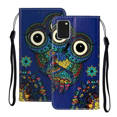 Relief Color Painting Side Flip Scratch Resistant PU Leather Wallet Phone Protective Case with Stand and Wrist Strap for Samsung Galaxy A41