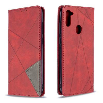 Rhombus Pattern Anti-Fall Side Flip PU Leather + Soft TPU Picture Frame Stand with Magnetic Closure and Card Slot Wallet Case for Samsung Galaxy A11