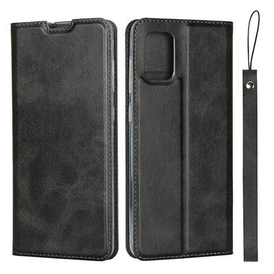 Calf Pattern Shock-Absorption Side Flip PU Leather + Soft TPU Wrist Strap with Card Slot and Stand Wallet Case for Samsung Galaxy A51